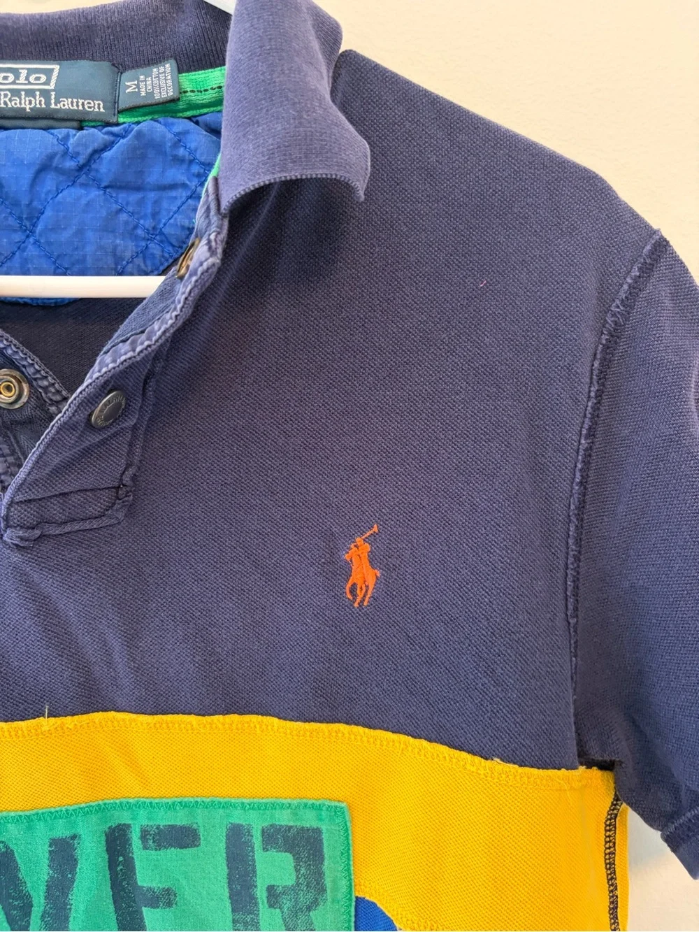 Vintage Polo Ralph Lauren Sz Medium Blue Sriped River Rafting Embroidered Logo